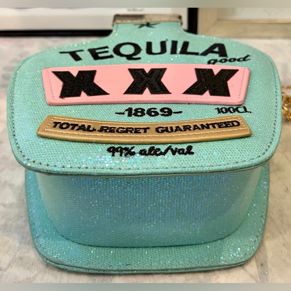 CINCO DE MAYO Tequila Bottle Crossbody Bag - Aqua with Pink Accents - Picture 4 of 8